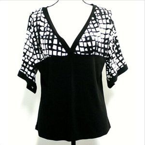 LOLLOL Womens Med Blouse Black White Dolman Sleeve